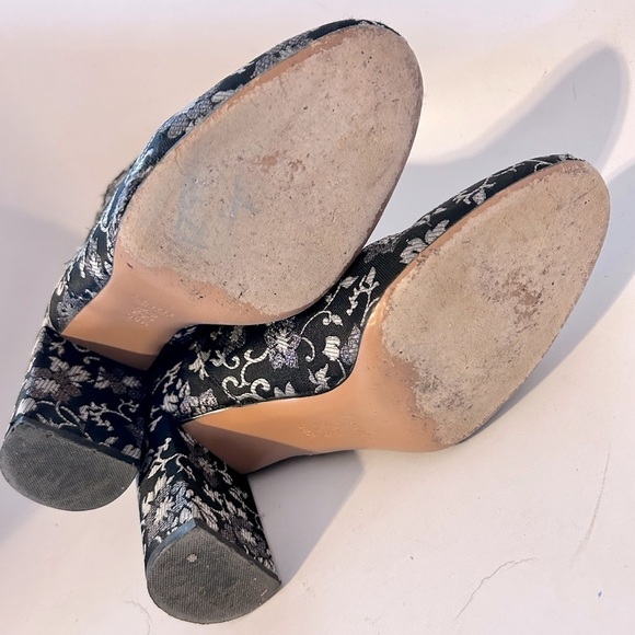 LEWIT 90s Y2K Lanzo Metallic Brocade Floral Ankle Boot Black Silver sz 8 Mobwife - Picture 14 of 14